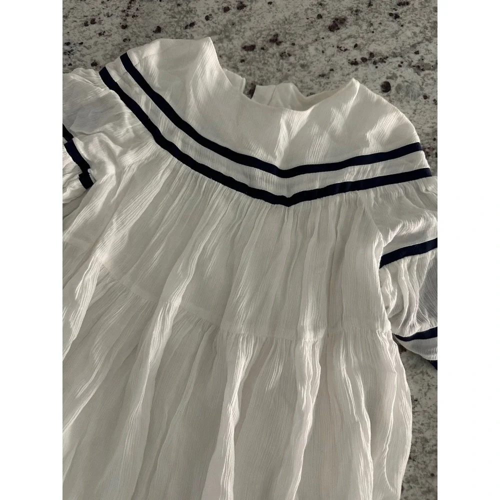 Nwt Chloé white Navy girls kids crêpe swing dress Sz 4